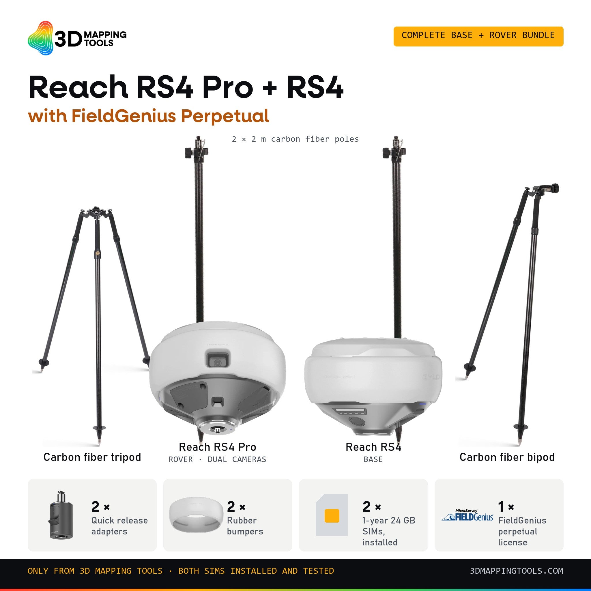 Emlid RS4 Pro + RS4 Base & Rover Bundle with FieldGenius Perpetual