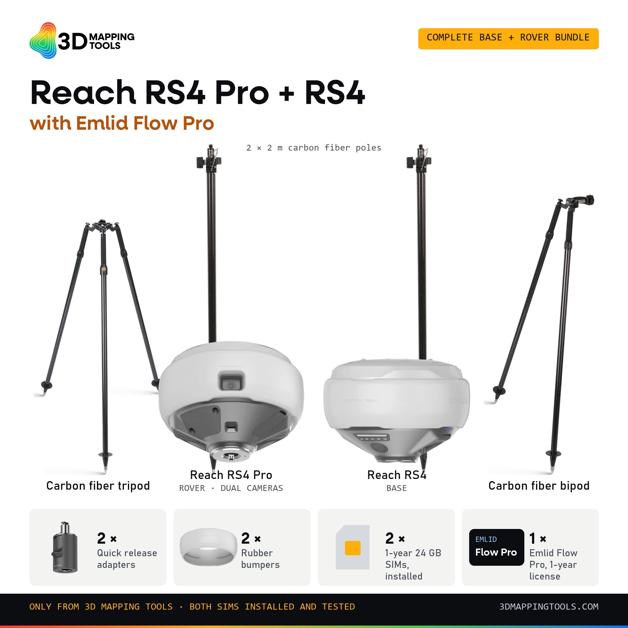Emlid RS4 Pro + RS4 Base & Rover Bundle with Emlid Flow Pro