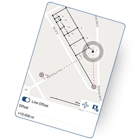 FieldGenius line offset stakeout on a phone
